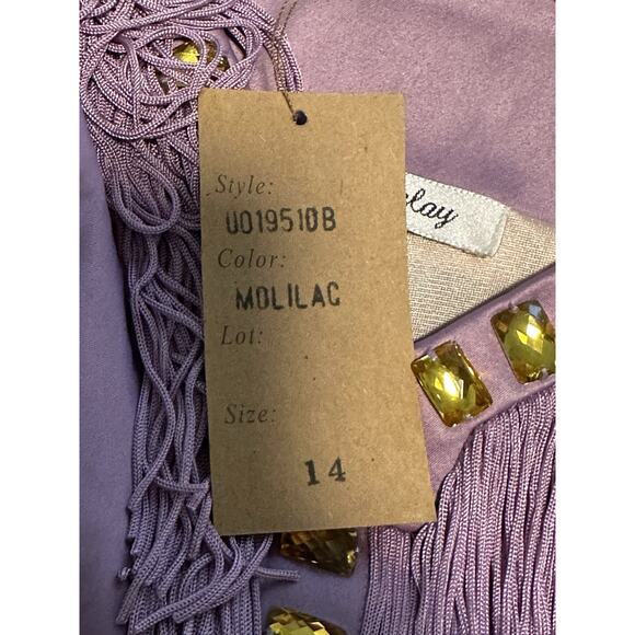 Mandalay 14 Dress Fringe Studded Gems Designer Bodycon Midi Purple VTG Flapper - Picture 7 of 11